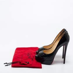 Pre Owned Christian Louboutin Black Python Leather Lady Peep Toe Platform Pumps Size 38