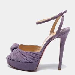 Pre Owned Christian Louboutin Lilac Knotted Suede Greissimo Pumps Size 37.5