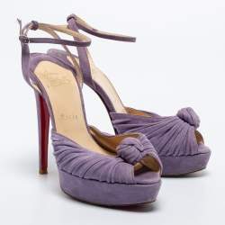 Pre Owned Christian Louboutin Lilac Knotted Suede Greissimo Pumps Size 37.5