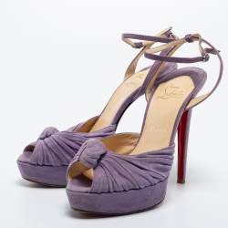 Pre Owned Christian Louboutin Lilac Knotted Suede Greissimo Pumps Size 37.5