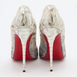 Pre Owned Christian Louboutin Silver/White Python Leather So Kate Pointed Toe Pumps Size 37