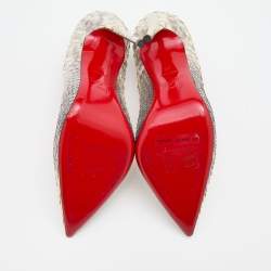Pre Owned Christian Louboutin Silver/White Python Leather So Kate Pointed Toe Pumps Size 37