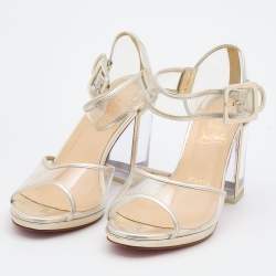 Christian Louboutin Transparent/Silver PVC and Patent Leather Barbaclara Ankle Strap Sandals Size 37