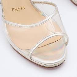 Christian Louboutin Transparent/Silver PVC and Patent Leather Barbaclara Ankle Strap Sandals Size 37