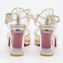 Christian Louboutin Transparent/Silver PVC and Patent Leather Barbaclara Ankle Strap Sandals Size 37