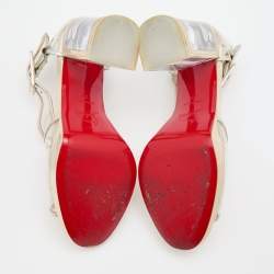 Christian Louboutin Transparent/Silver PVC and Patent Leather Barbaclara Ankle Strap Sandals Size 37