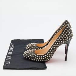 Christian Louboutin Black Leather Fifi Spike Round Toe Pumps Size 37