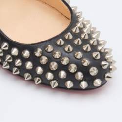 Christian Louboutin Black Leather Fifi Spike Round Toe Pumps Size 37