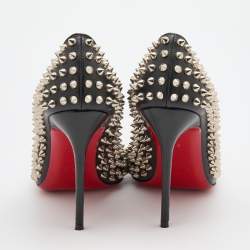 Christian Louboutin Black Leather Fifi Spike Round Toe Pumps Size 37