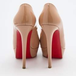 Pre Owned Christian Louboutin Beige Patent Leather Bianca Platform Pumps Size 37.5