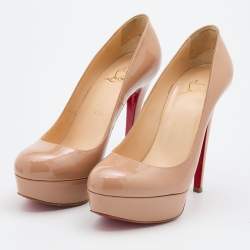 Pre Owned Christian Louboutin Beige Patent Leather Bianca Platform Pumps Size 37.5