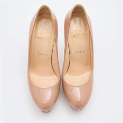 Pre Owned Christian Louboutin Beige Patent Leather Bianca Platform Pumps Size 37.5