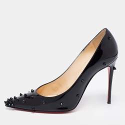 Pre Owned Christian Louboutin Black Patent Leather Degraspike Pumps Size 37.5