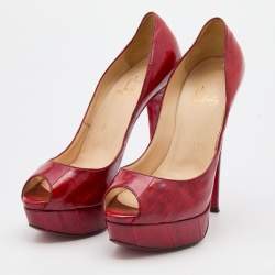 Pre Owned Christian Louboutin Red Eel Leather Lady Peep Toe Platform Pumps Size 38
