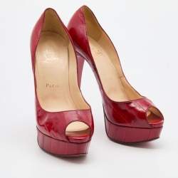Pre Owned Christian Louboutin Red Eel Leather Lady Peep Toe Platform Pumps Size 38
