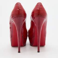 Pre Owned Christian Louboutin Red Eel Leather Lady Peep Toe Platform Pumps Size 38