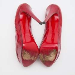 Pre Owned Christian Louboutin Red Eel Leather Lady Peep Toe Platform Pumps Size 38