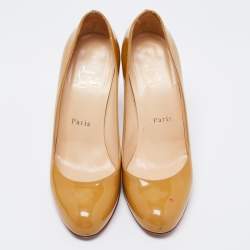 Pre Owned Christian Louboutin Mustard Patent Leather Simple Pumps Size 36.5