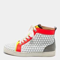 Christian Louboutin Multicolor Satin And Leather Suede Studded Low Top  Sneakers Size 36 Christian Louboutin