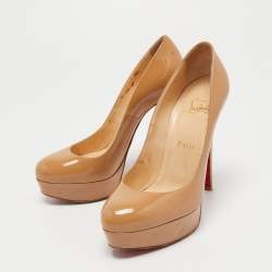 Christian Louboutin Beige Patent Leather Bianca Platform Pumps Size 38