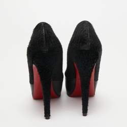 Christian Louboutin Black Leather and Calf Hair Maggie Pumps Size 38.5