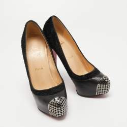 Pre Owned Christian Louboutin Black Leather and Calf Hair Maggie Pumps Size 38.5