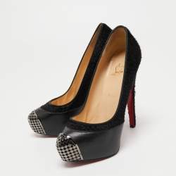 Pre Owned Christian Louboutin Black Leather and Calf Hair Maggie Pumps Size 38.5