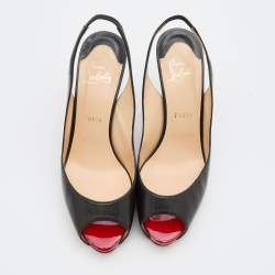 Pre Owned Christian Louboutin Black Leather No Prive Slingback Pumps Size 38.5