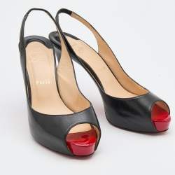 Pre Owned Christian Louboutin Black Leather No Prive Slingback Pumps Size 38.5
