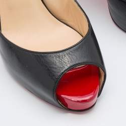 Pre Owned Christian Louboutin Black Leather No Prive Slingback Pumps Size 38.5