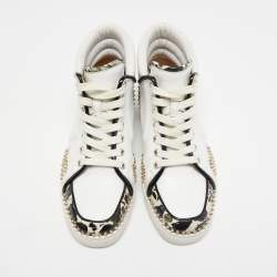 Pre Owned Christian Louboutin Tricolor Leather and Stone Print Patent Spikes High Top Sneakers Size 40