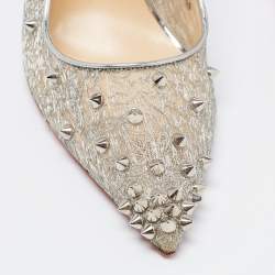 مملوكة مسبقًا Christian Louboutin Silver Lace and Leather Spike Decollete Pumps Size 40.5