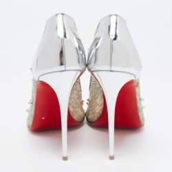 مملوكة مسبقًا Christian Louboutin Silver Lace and Leather Spike Decollete Pumps Size 40.5