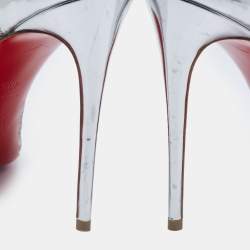 مملوكة مسبقًا Christian Louboutin Silver Lace and Leather Spike Decollete Pumps Size 40.5