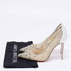 مملوكة مسبقًا Christian Louboutin Silver Lace and Leather Spike Decollete Pumps Size 40.5