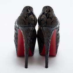 Pre Owned Christian Louboutin Black Patent Leather Highness Arabesque Peep Toe Pumps Size 39