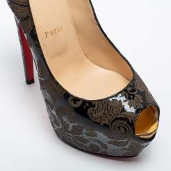 Pre Owned Christian Louboutin Black Patent Leather Highness Arabesque Peep Toe Pumps Size 39