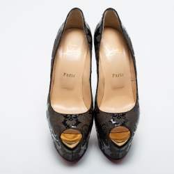 Pre Owned Christian Louboutin Black Patent Leather Highness Arabesque Peep Toe Pumps Size 39