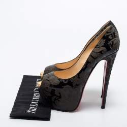 Pre Owned Christian Louboutin Black Patent Leather Highness Arabesque Peep Toe Pumps Size 39