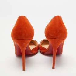 Pre Owned Christian Louboutin Orange Suede Iriza Pumps Size 38.5