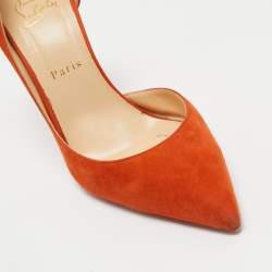 Pre Owned Christian Louboutin Orange Suede Iriza Pumps Size 38.5