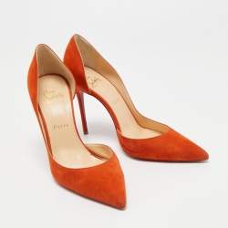 Pre Owned Christian Louboutin Orange Suede Iriza Pumps Size 38.5