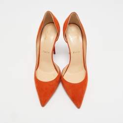 Pre Owned Christian Louboutin Orange Suede Iriza Pumps Size 38.5
