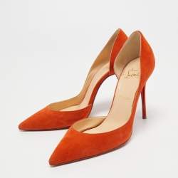 Pre Owned Christian Louboutin Orange Suede Iriza Pumps Size 38.5