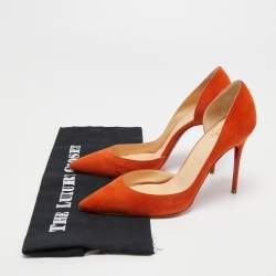 Pre Owned Christian Louboutin Orange Suede Iriza Pumps Size 38.5