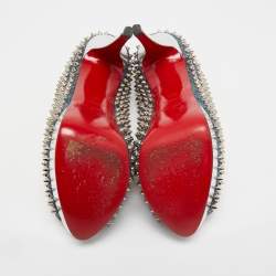 Pre Owned Christian Louboutin Two Tone Lurex Fabric Lady Peep Spikes Pumps Size 40.5