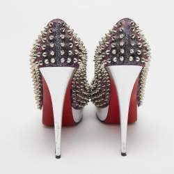 Pre Owned Christian Louboutin Two Tone Lurex Fabric Lady Peep Spikes Pumps Size 40.5