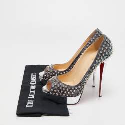 Pre Owned Christian Louboutin Two Tone Lurex Fabric Lady Peep Spikes Pumps Size 40.5