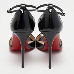 Pre Owned Christian Louboutin Black Patent Leather Senora T-Strap Sandals Size 36