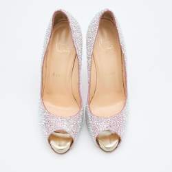 Christian Louboutin Pink Suede Crystal Embellished New Riche Peep Toe Pumps Size 38